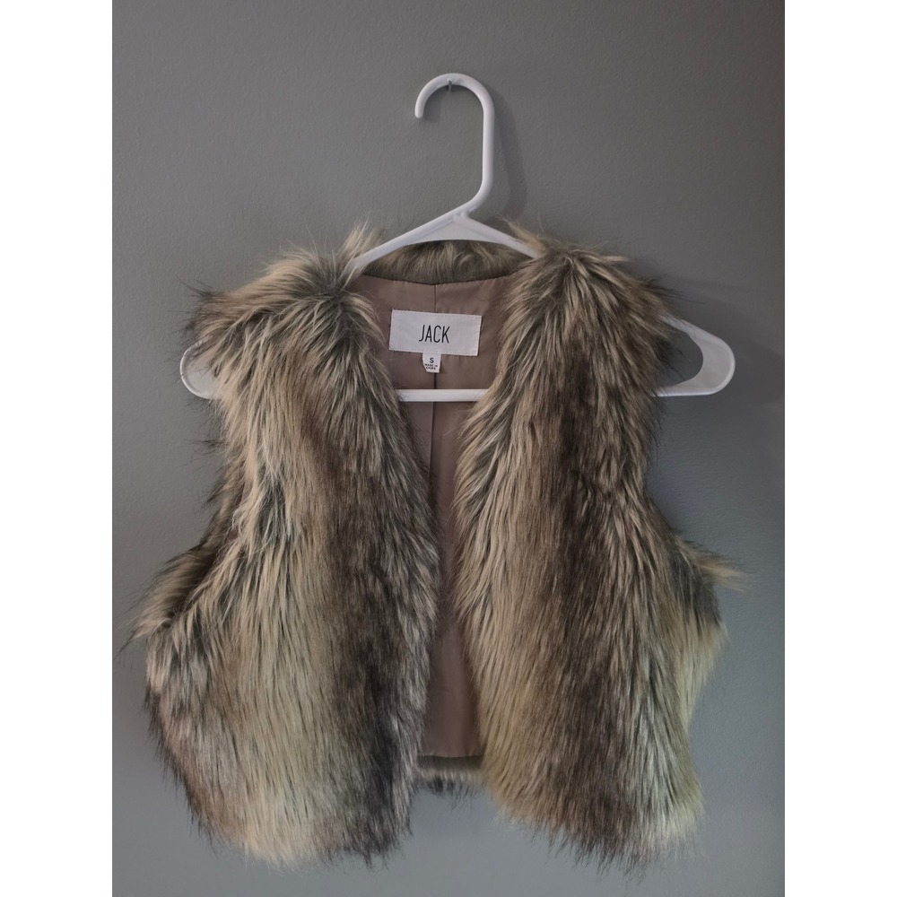 Jack by BB Dakota Faux Fur Vest Brown Tan Cropped Open Front Sleeveless Small